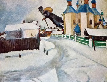 contemporain Tableau Peinture - Sur Vitebesk contemporain Marc Chagall